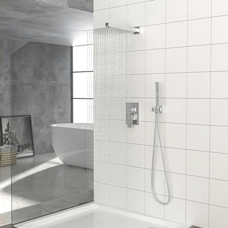 Dual Shower Head System - 12 Inch Square Wall Mounted, Mounted Square,