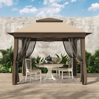 Pavillon de jardin escamotable 11 pi x 11 pi avec moustiquaire, protection contre les rayons UV et structure en acier robuste, pavillon de jardin extérieur portatif avec sac de transport pour terrasse, jardin et terrasse