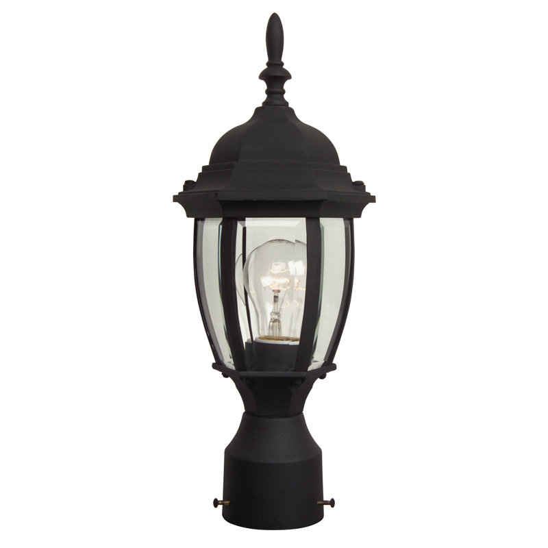 Lanterne de poteau d'extérieur en fonte d'aluminium 1 lumière avec panneaux en verre bol, Noir mat