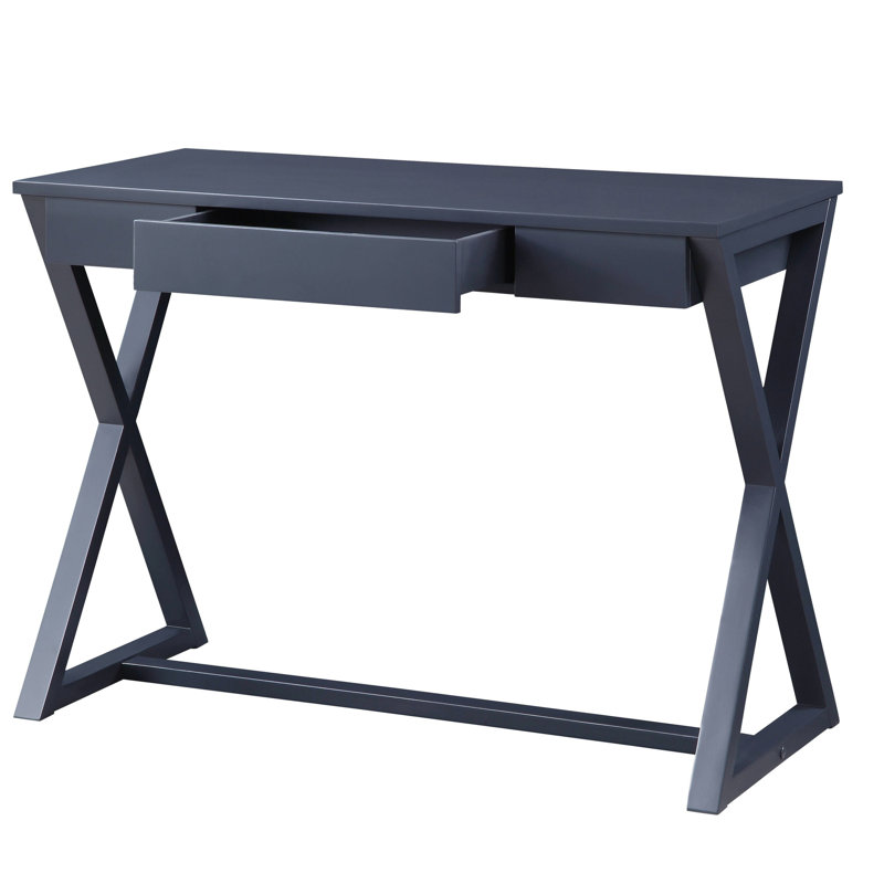 1 console en gris anthracite, base en forme de X pour table à charbon rectangulaire moderne avec tiroir de rangement et