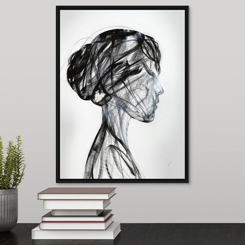 « double problème i », peinture sur toile, H 17,7 po x l 13,7 po x p 1,75 po, Cadre flottant noir