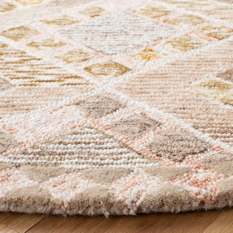 Tapis beige en laine touffeté à la main à motif géométrique, Rectangle 4 pi x 6 pi