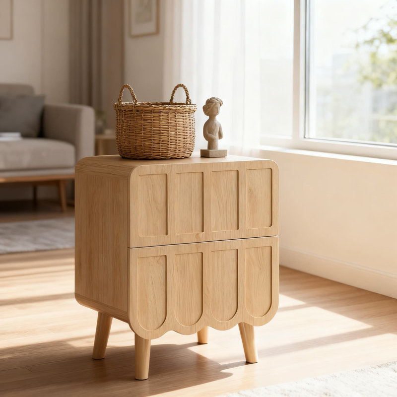 Table de chevet moderne avec station de charge, table de chevet à 2 tiroirs avec prises USB intégrées et prises CA, table de bout en bois pour la chambre à coucher et le salon