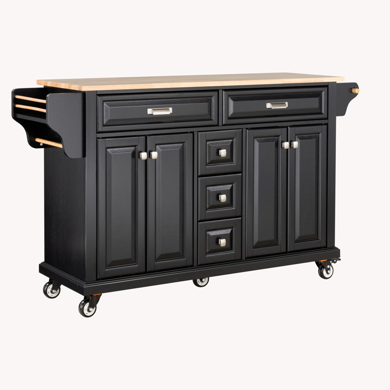Cambridge Natural Wood Top Kitchen Island With Storage,Kitchen Cart,Coffee Station, Black