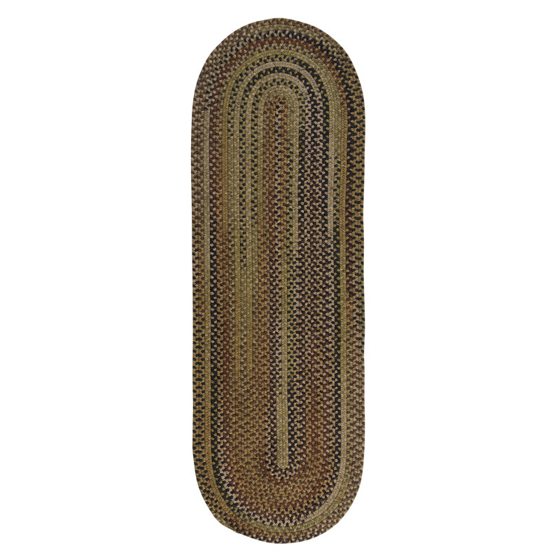 Tapis de couloir réversible en laine tressée Vada - Vert, Ovale 2 pi 6 po x 11 pi