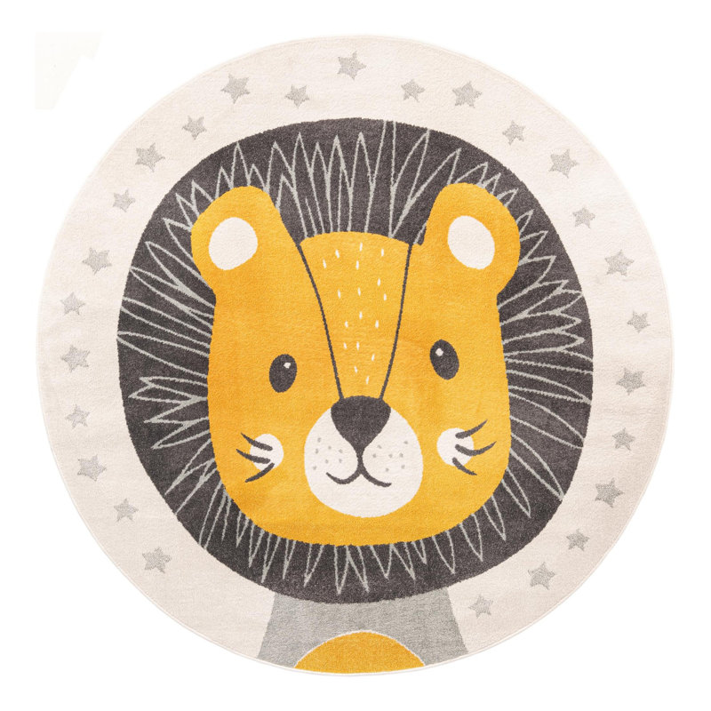 Tapis jaune / gris / ivoire Whimsy, Rond 7 pi 10 po