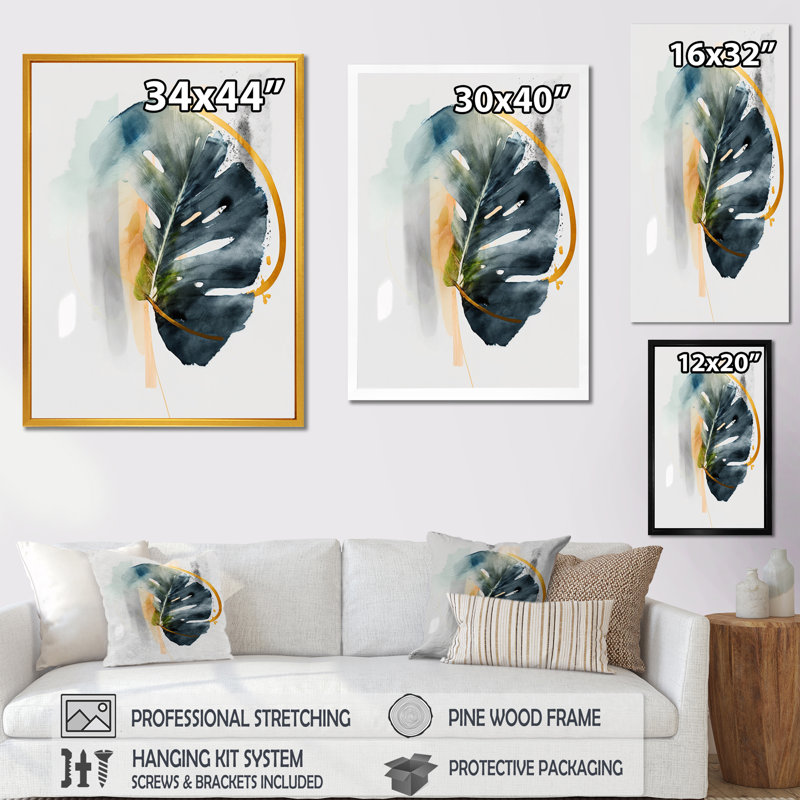 Green Green Philodendron Leaf I - Floral Leaves Wall Art Living Room, L 30 po x H 40 po, Cadre flottant doré