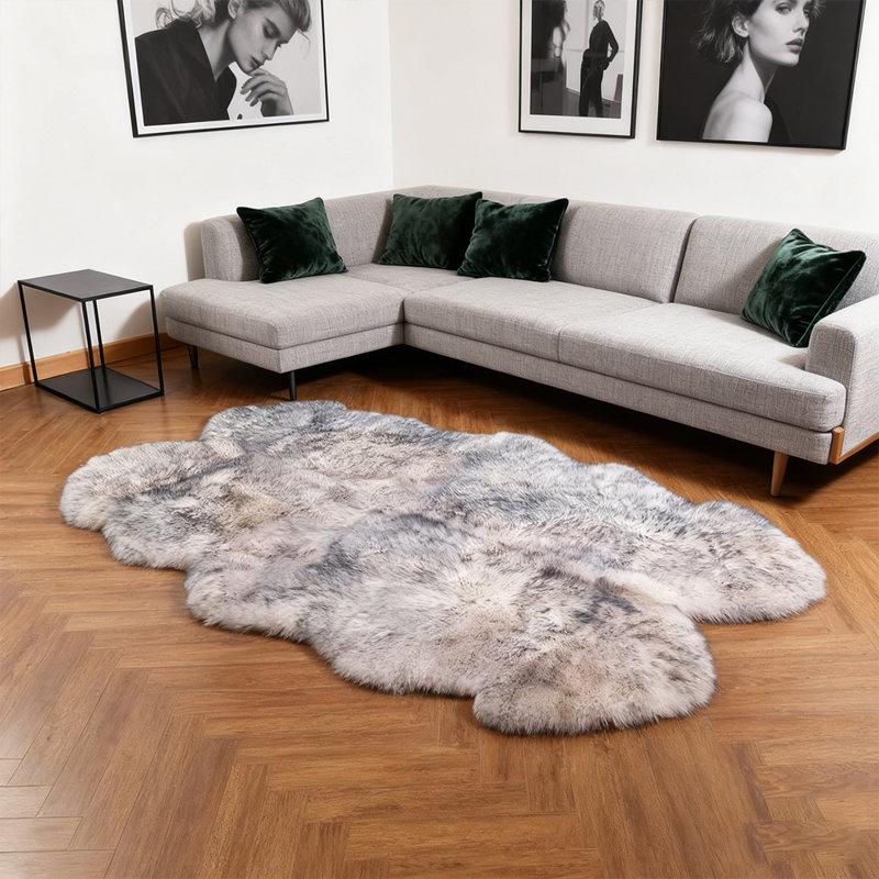 Luxurious Plush White and Gray Faux Sheepskin Rug, Novelty 4' x 6'