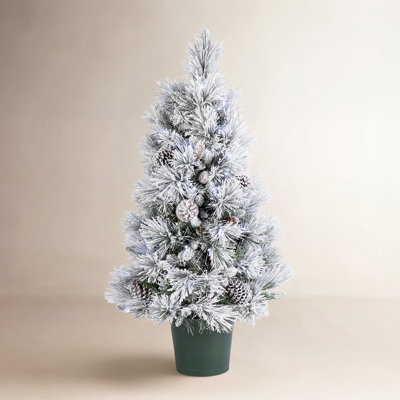 Potted Frosted 4' Pre-Lit Pine Christmas Tree