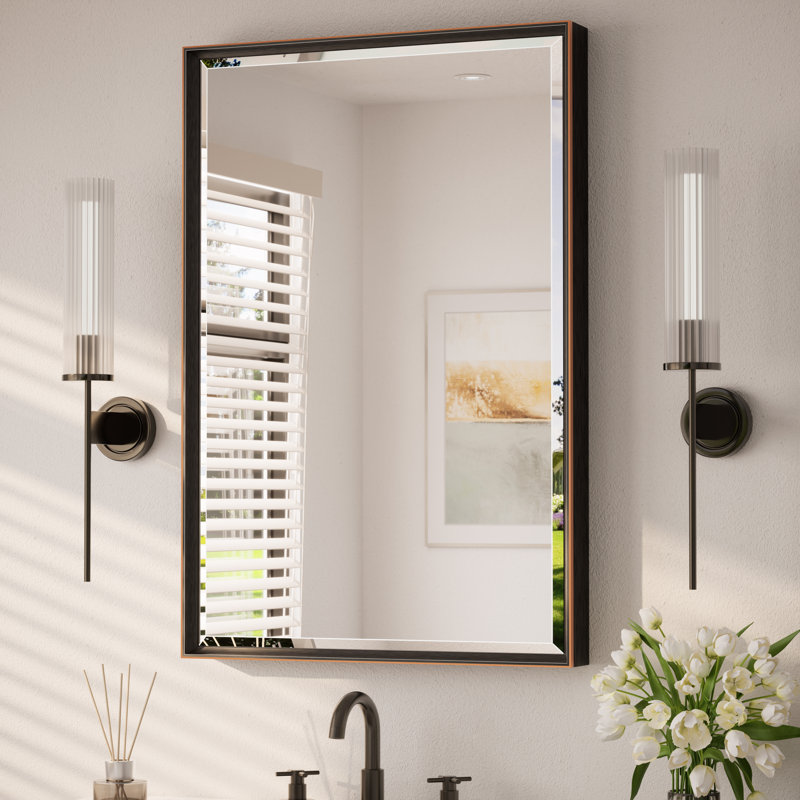 Areiona Beveled Bathroom Accent Vanity Mirror, Oil Rubbed Bronze, 24" x 36"