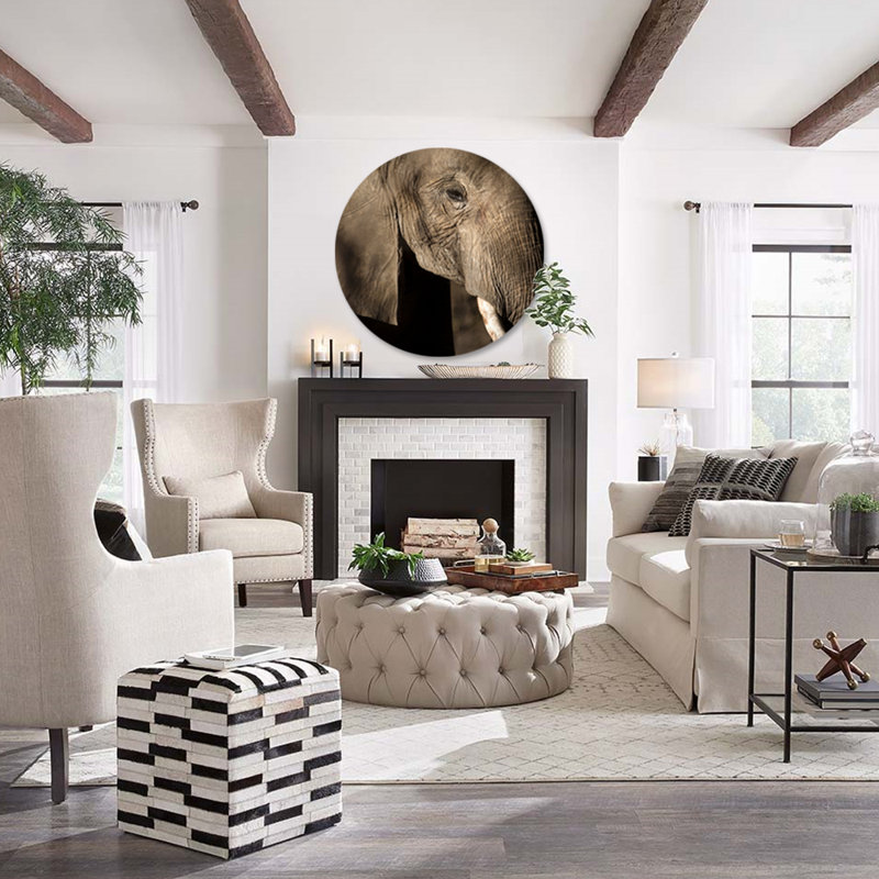 Grand éléphant - photographie, H 36 po x l 36 po x P 1,50 po, Métal