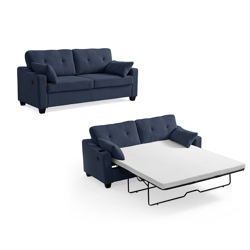 Queen Size Sleeper Sofa 2-in-1 Pull Out Sofa Bed with USB Charging for Living Room,Apartment and Small Space Corduroy Sectional