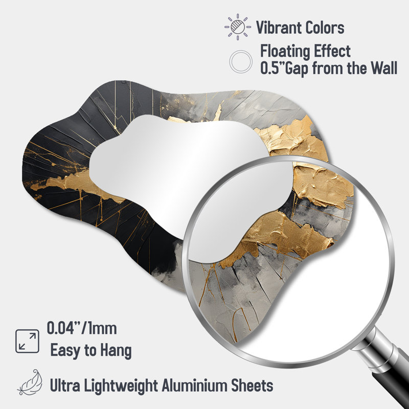 Black And Gold Abstract Meditation I - Abstract 3D Shapes Irregular Modern Large Wall Mirror, 27" x 35"