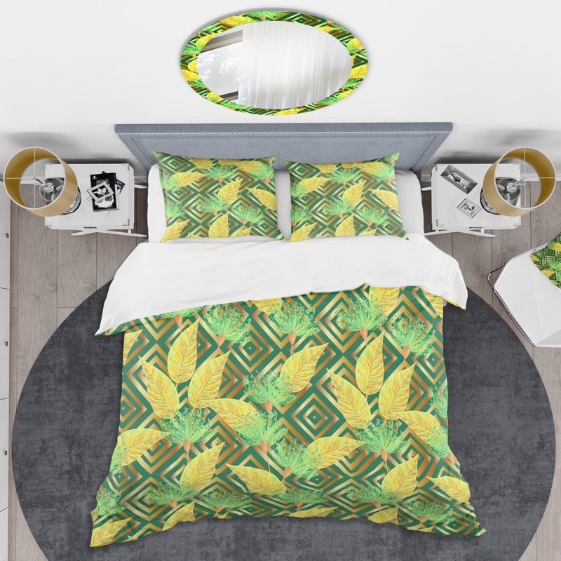 Twin Green and Yellow Tropical Microfiber Duvet Cover Set