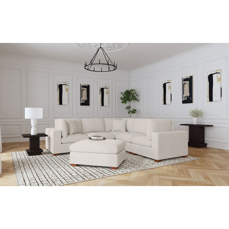 Tenchi 6-piece Upholstered Modular Sectional Sofa Ivory, Ivory Fabric