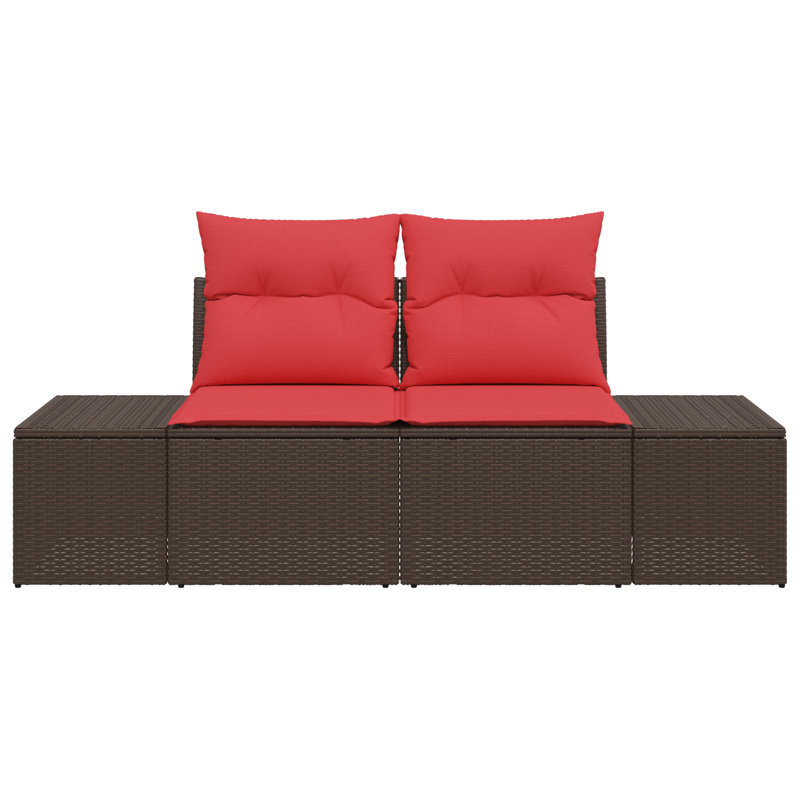  Canapé de jardin 2 places avec coussins en rotin de polyester brun, Brun