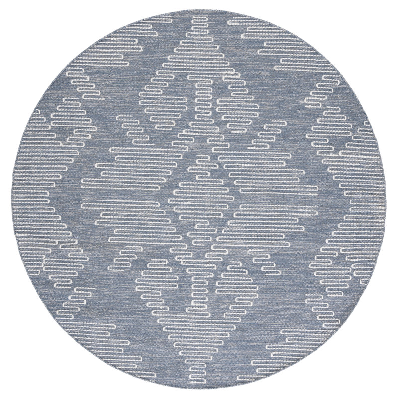 Alyun Hand Woven Cotton/Wool Southwestern Rug in Ivory/Blue, Round 6'