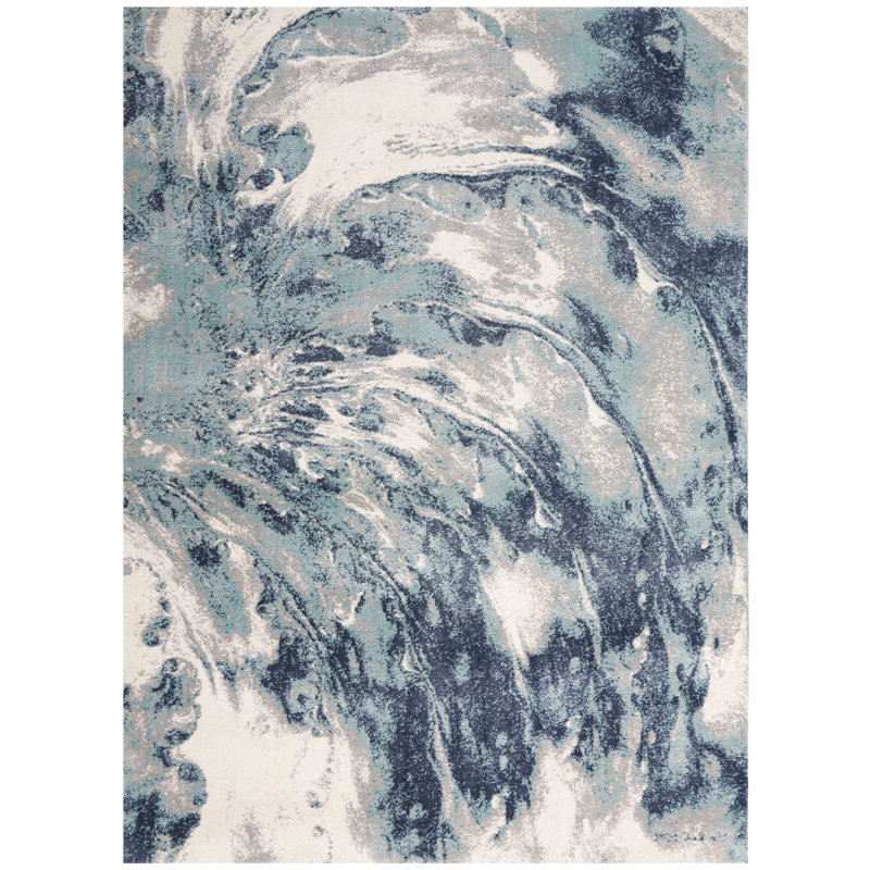 Tapis bleu en polypropylène Miep American Manor, Tapis de couloir 2 pi 2 po x 7 pi 6 po