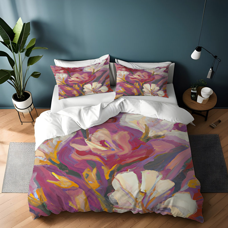 Polyester Floral Duvet Cover, King Duvet Cover + 2 King Shams