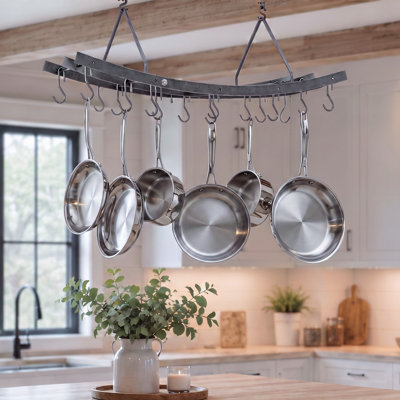 Handcrafted Reversible Arch Ceiling Pot Rack with 12 Hooks