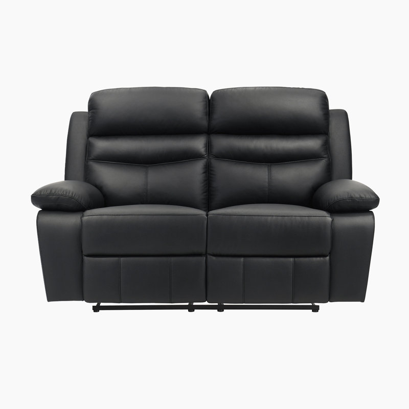 Causeuse inclinable manuelle en cuir fleur de qualité supérieure moderne de 64 po avec accoudoirs moelleux Kaniel