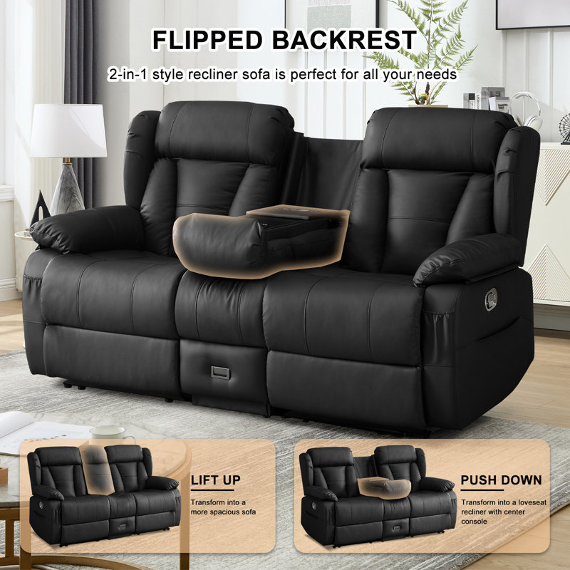 Loveseat Recliner Sofa, RV Recliner Couch, Manual Reclining Loveseat With Console For Living Room, Home Theater Seating With AC/USB C/USB And Drawer