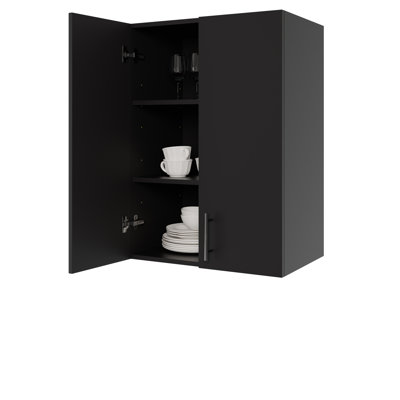 MAYBOSS 24 x 33 Inch Wall Cabinet set of 3,Kitchen Wall Mounted Wooden Storage Cabinet,Double Door Cabinet with Soft Close,Adjustable Shelf,for Kitchen,Garage,Laundry,Bathroom,Black