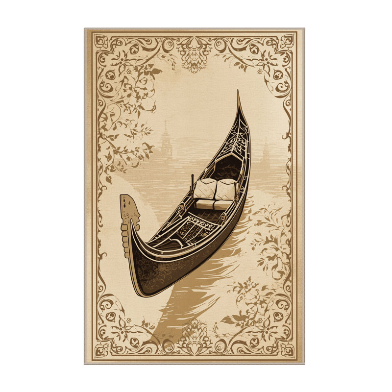 Machine Washable Maurice Gondola Boat Venice Classic Floral Rug in Beige – Beige Binding, 5x8