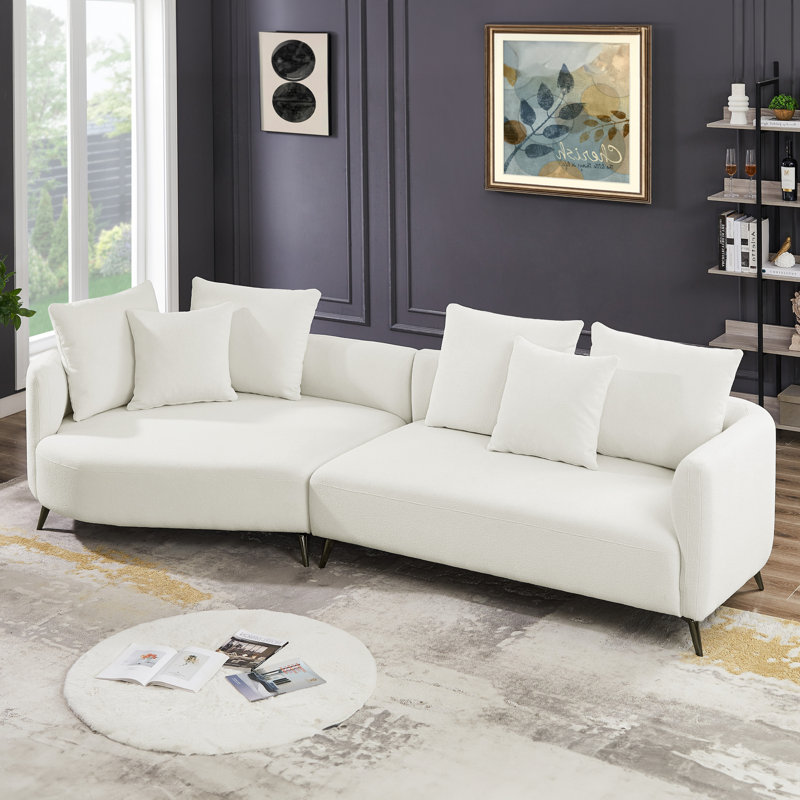 Bryley Upholstered Curved Sectional, White Boucle, Left Hand Facing