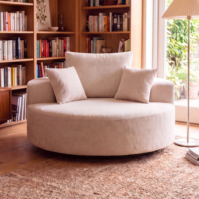 Fauteuil pivotant rond surdimensionné de 55 po, fauteuil en mélange de coton chenille rotatif à 360 °, coussin en mousse haute densité, fauteuil d'appoint moderne et confortable pour salon, chambre à coucher, coin lecture, appartement et bureau, beige