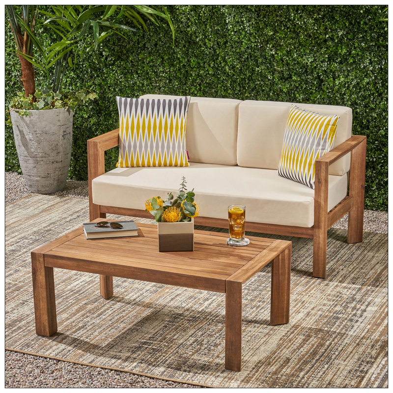 Exquisite Acacia Wood Love Seat And Coffee Table Set For Outdoor Spaces
