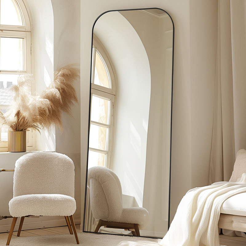 Modern Full Length Mirror Tempered Glass and Aluminum Alloy Framed Floor Mirror, 71" x 30", Black