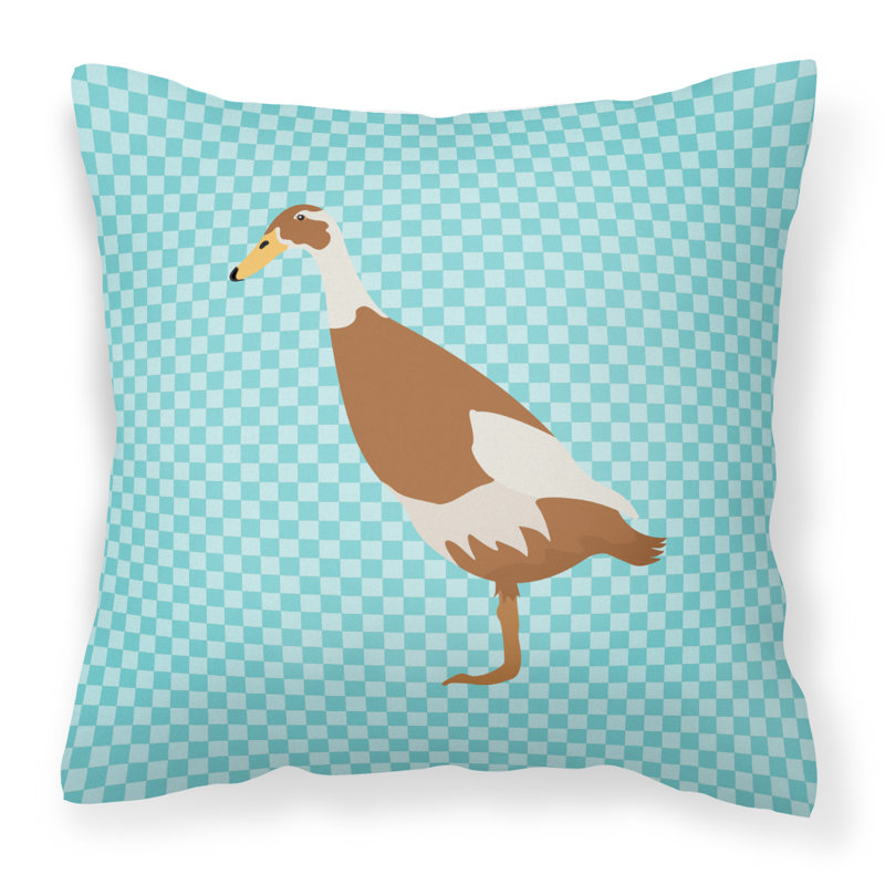 Coussin décoratif d’extérieur à damier runner, Bleu, 18 po x 18 po