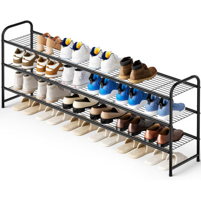 3-Tier Long Shoe Rack for Closet Metal Shoe Organizer for Entryway, Wide Stackable Shoe Storage Shelf