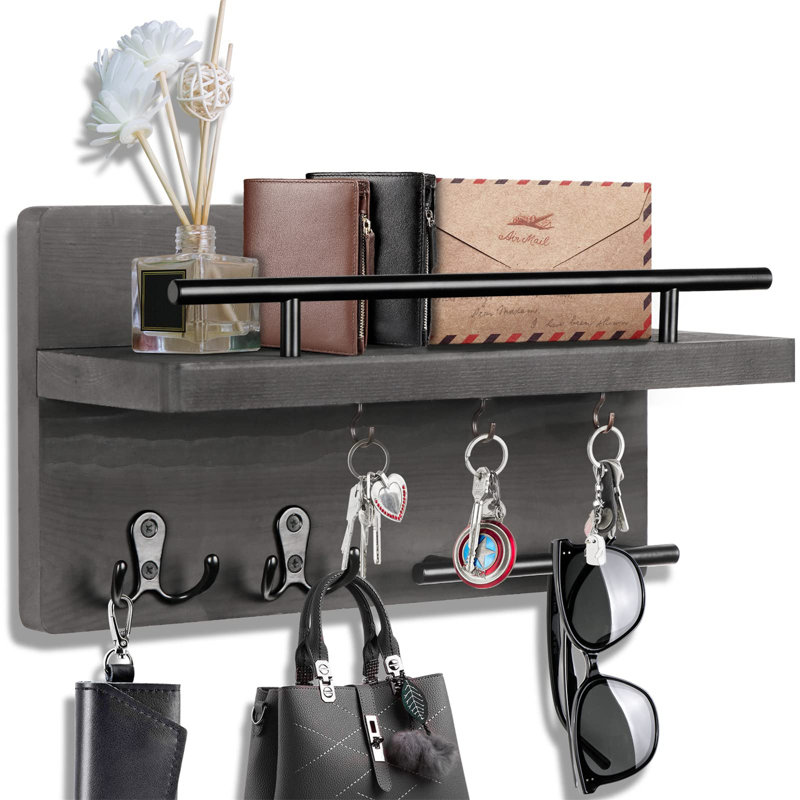 Organisateur mural en bois massif, Gris, L 12,6 po x H 7 po x P 5 po