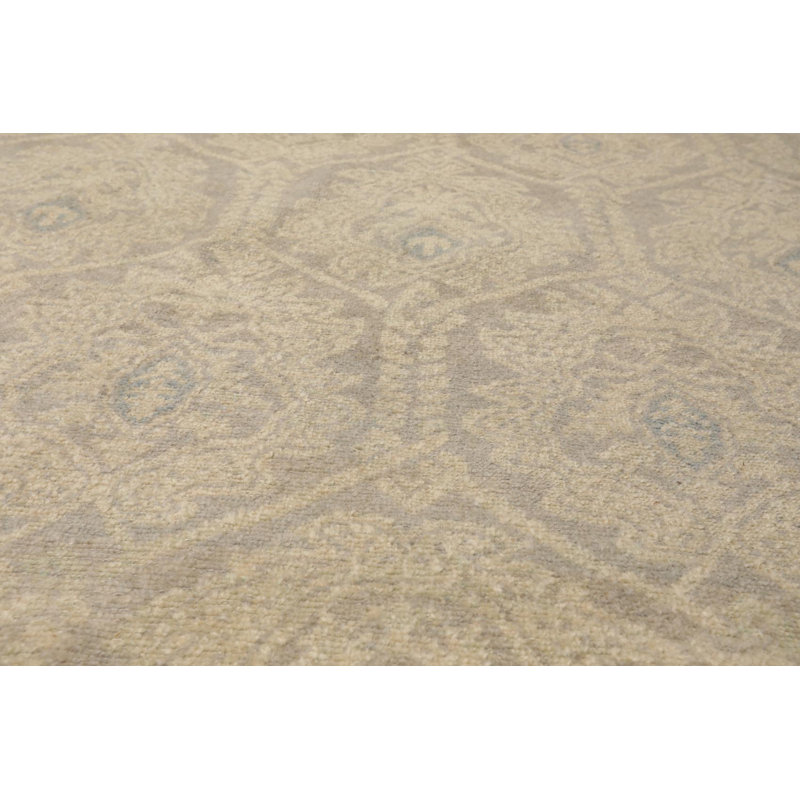 Tapis gris en laine noué à la main de conception unique 10 pi 3 po x 14 pi Kaci-Lyn