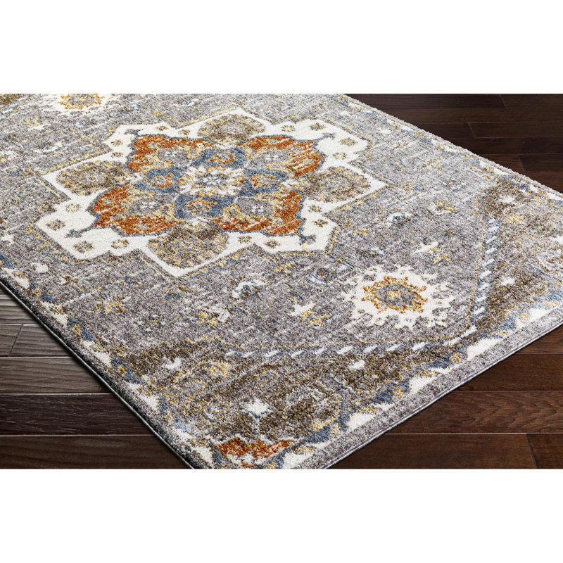 Rectangle Oriental Machine Woven Polyester Area Rug in Orange, Rectangle 5'3" x 7'