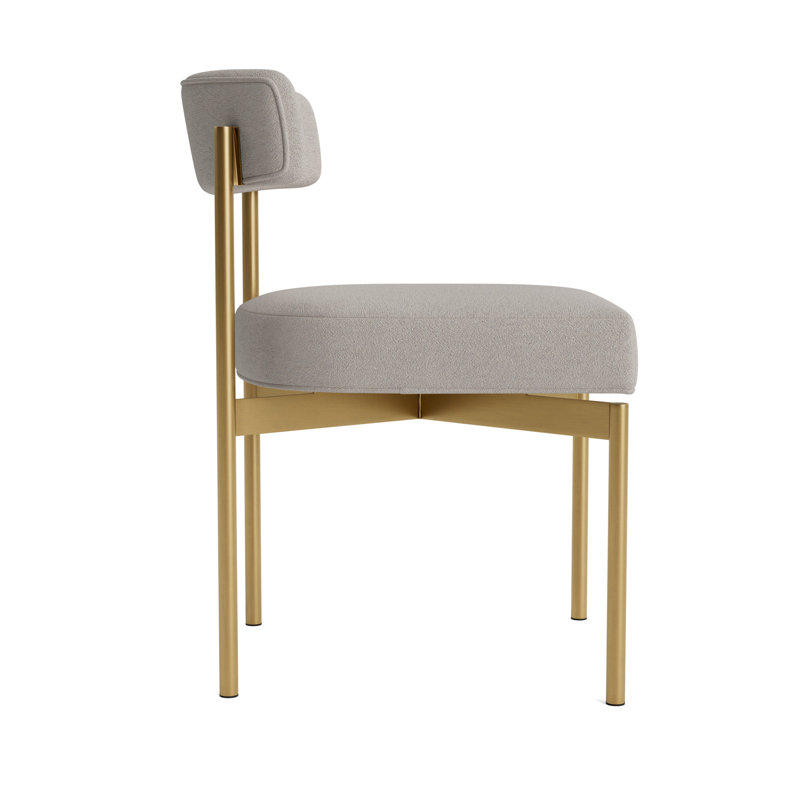 Remy Upholstered Dining Chair, Performance Boucle - Dove Gray, Brushed Brass