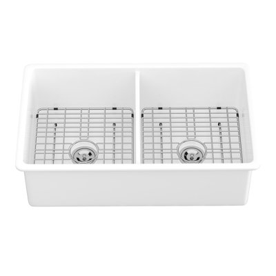 32" Undermount Double Bowl Ceramic Sink - White Rectangular Basin For Hygienic Meal Prep Deep Efficient Kitchen Work