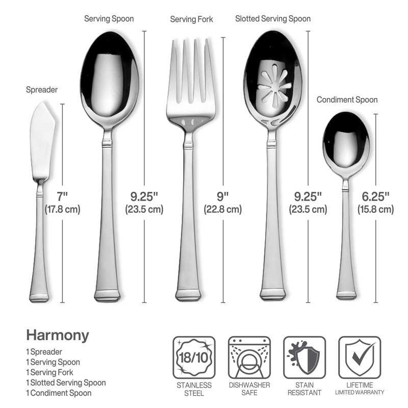 Ensemble de couverts en acier inoxydable 18/10 Mikasa Harmony de 65 pièces pour 12 personnes