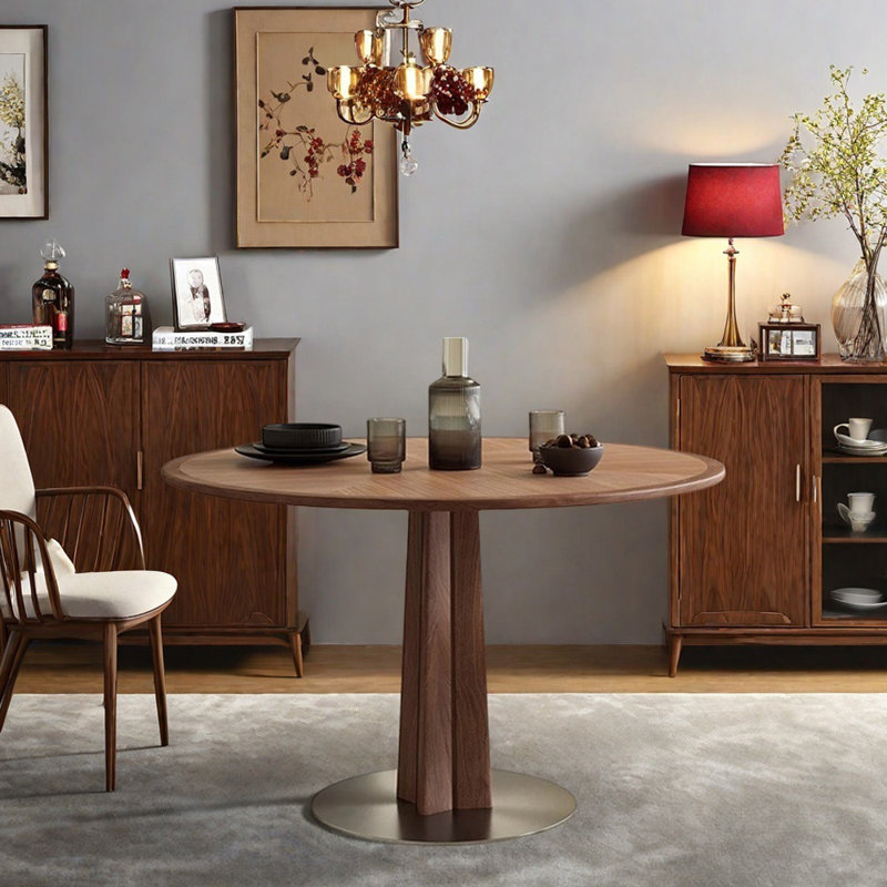 Table ronde simple en bois durable et simple en métal, H 29,52 po x L 43,3 po x l 43,3 po