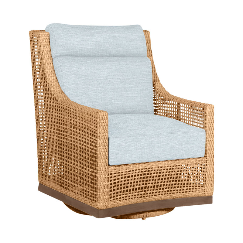 Fauteuil pivotant pour l'extérieur en résine tressée Pen-N-Dura, Pas de passepoil + bourre standard, Papier ciel