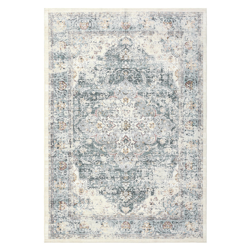  Area Rug 9x12 Vintage Rugs Washable Dining Room Rugs Distressed Non-Shedding Rugs Floor Carpet for Living Room Bedroom Nursery Grey-Green