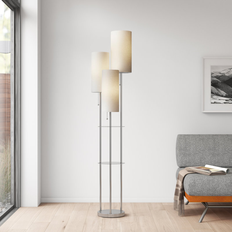 Emelie 68'' Tray Table Floor Lamp, Satin Steel, White