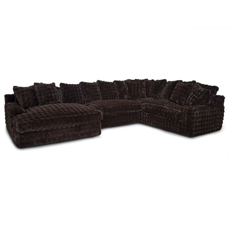 Canapé modulaire 4 pièces avec méridienne Everette, Polyester brun, Face à la gauche