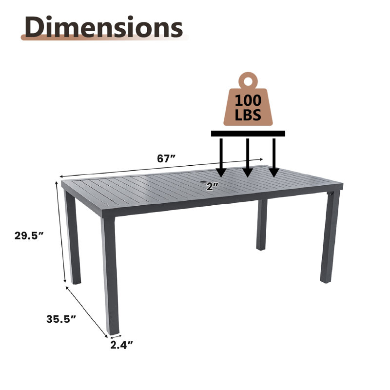 Table de salle à manger d'extérieur 67 po x 35,5 po
