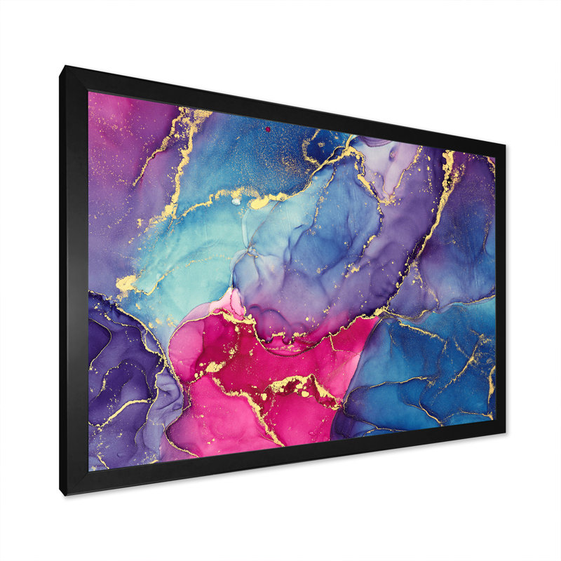 «Blue and Pink Luxury Abstract Fluid Art», reproduction sur toile, H 12 po x l 20 po x P 1 po, Cadre photo noir
