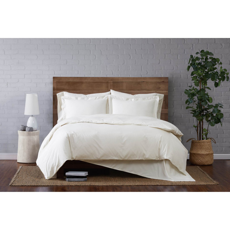 Jededian 100% Cotton Percale Duvet Cover Set, King Duvet Cover + 2 Shams, Ivory