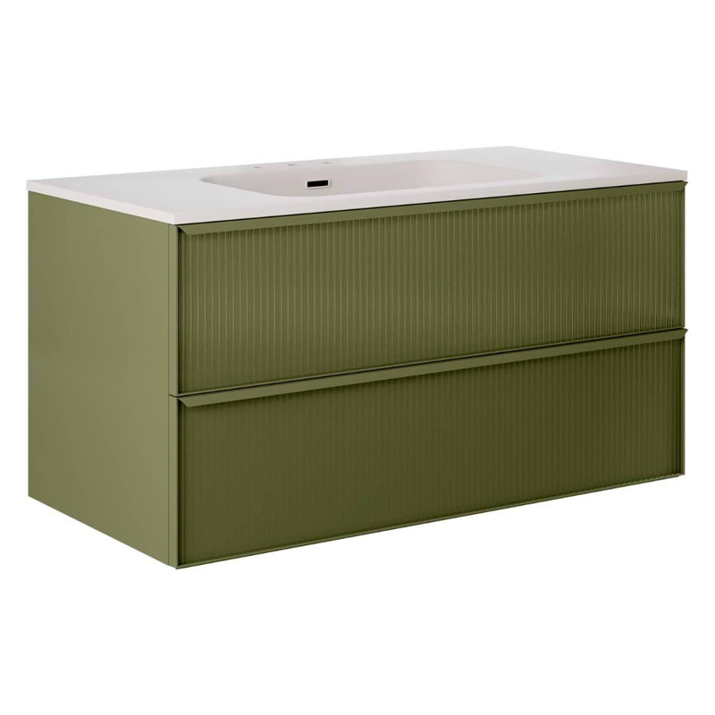 Astor 42" Single Vanity With Integrated White Solid Surfacetop, Olive Green, 42"