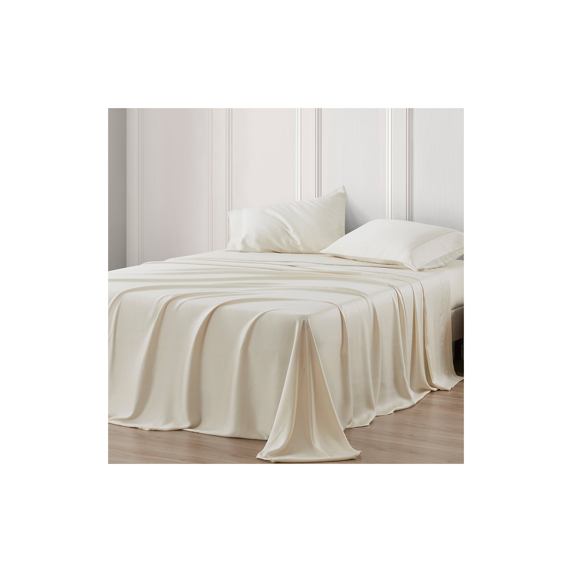 Lyocell Premium 100% Lyocell Silky Soft Modern Contemporary 4 Piece Sheet Set, Queen Sheet Set with 2 Pillowcases, Ivory